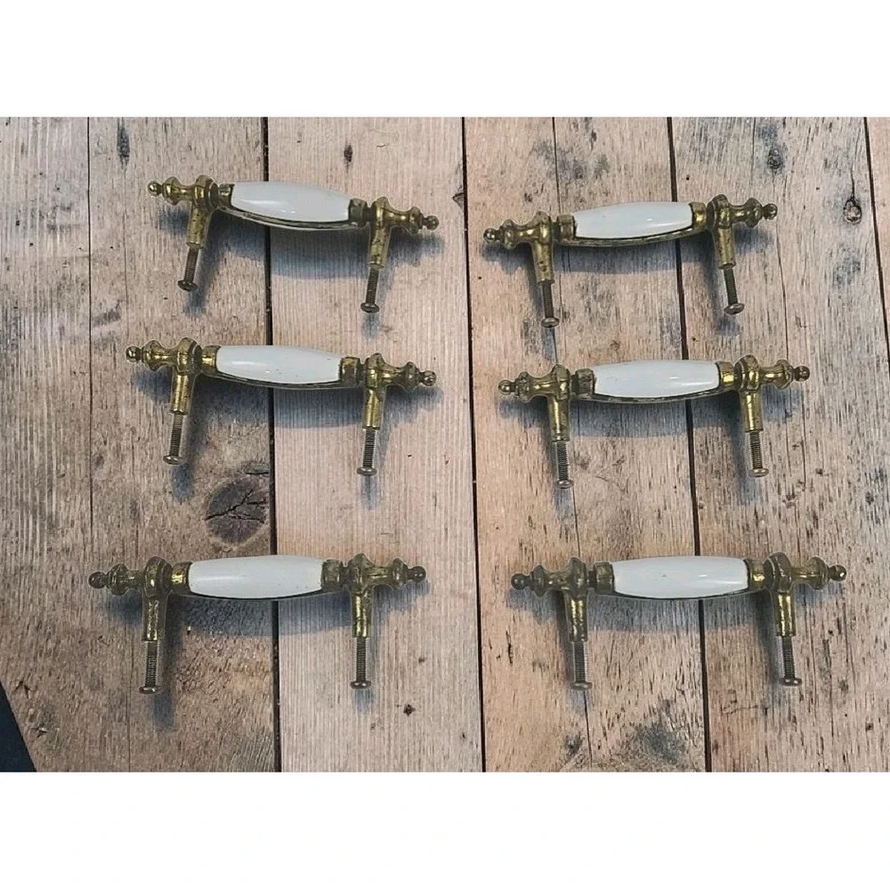 6 Antique White Porcelain & Brass 5